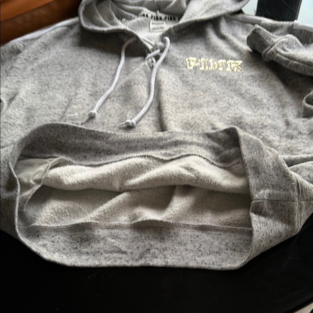 PINK Gold & Roses Sequin Heather Gray Hoodie with Gold Sequin Stripe - Picture 7 of 10